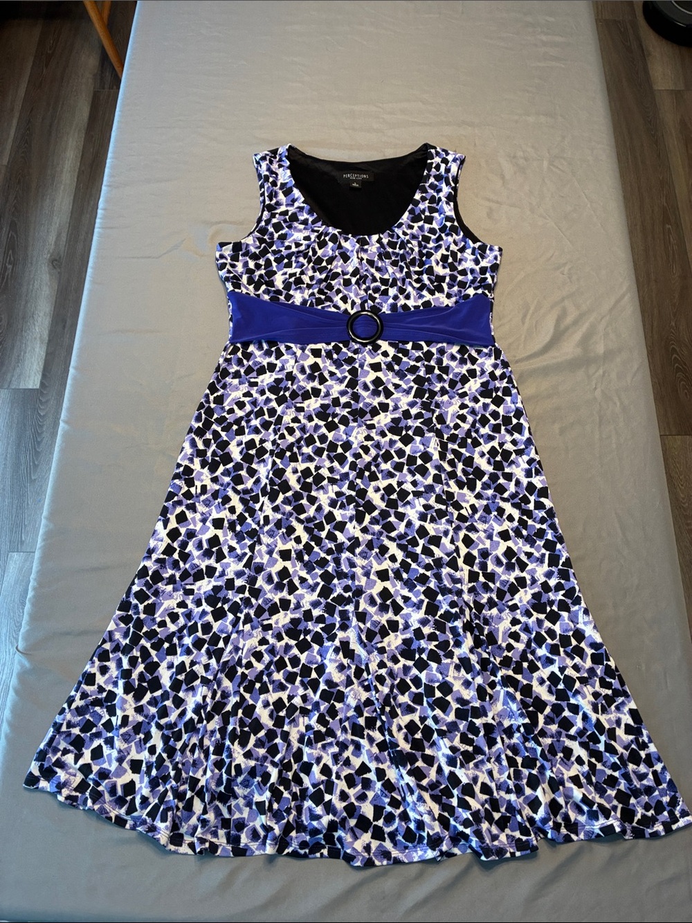 Perceptions Purple, White and Mosaic Fit-and-Flare Dress with Ring Waistband